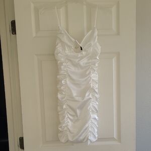 Chic White Ruched Mini Dress
